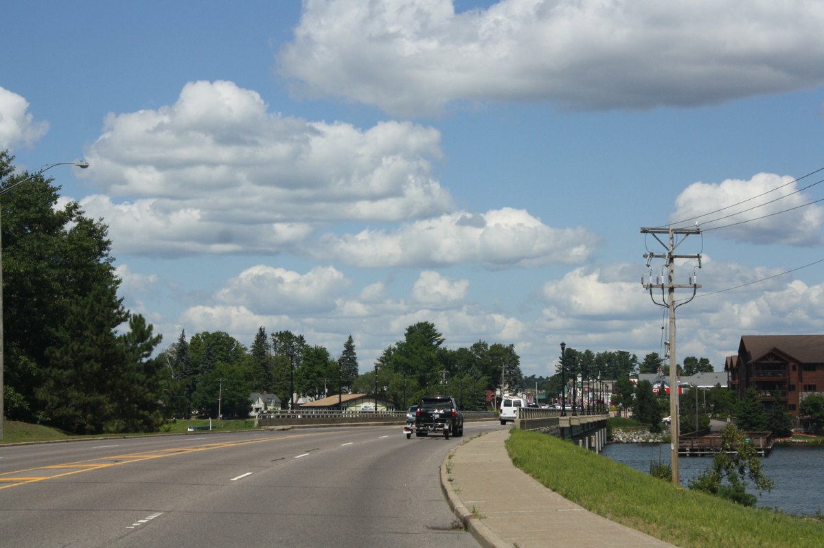 The US Highway 51 bridge crossing Lake Minocqua into downtown Minocqua