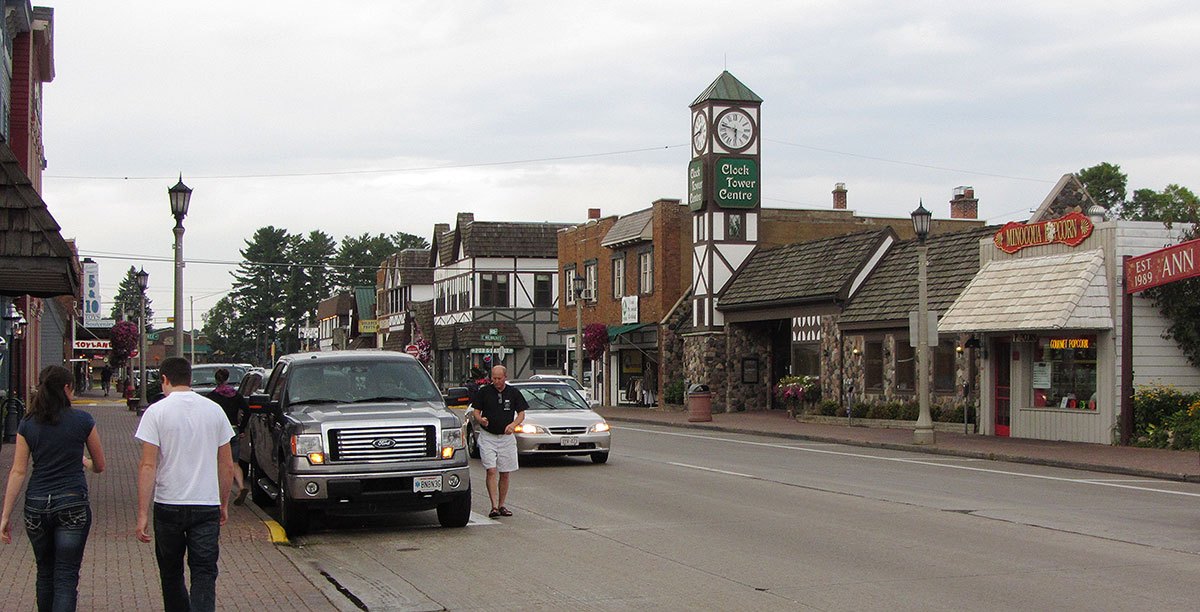 Downtown Minocqua street scene with shops along Oneida Street